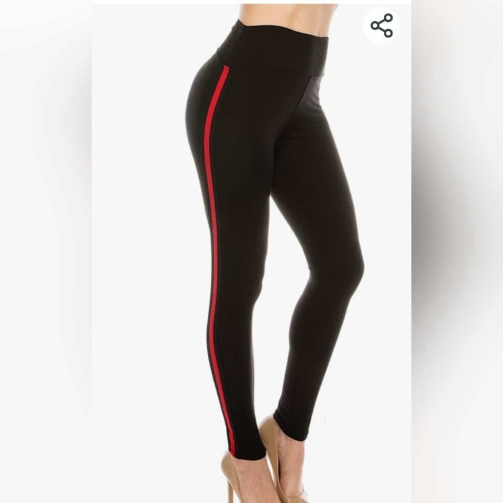 Black With Burgundy / Navy Stripes To Side Is Thick And Strechywell-Made Leggin